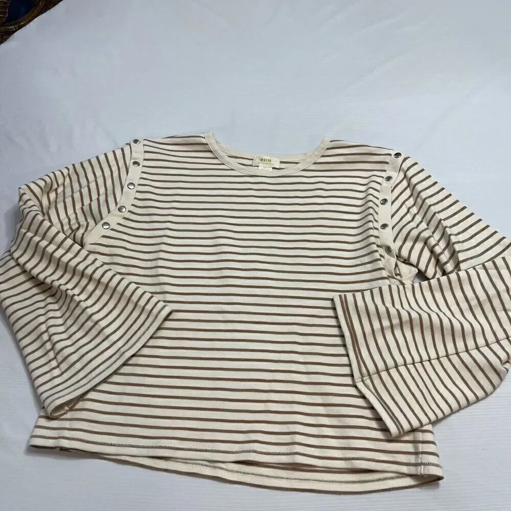 Maeve Anthropologie Stripe Slouchy Bell Sleeve Snap Sweater Shirt Size Small